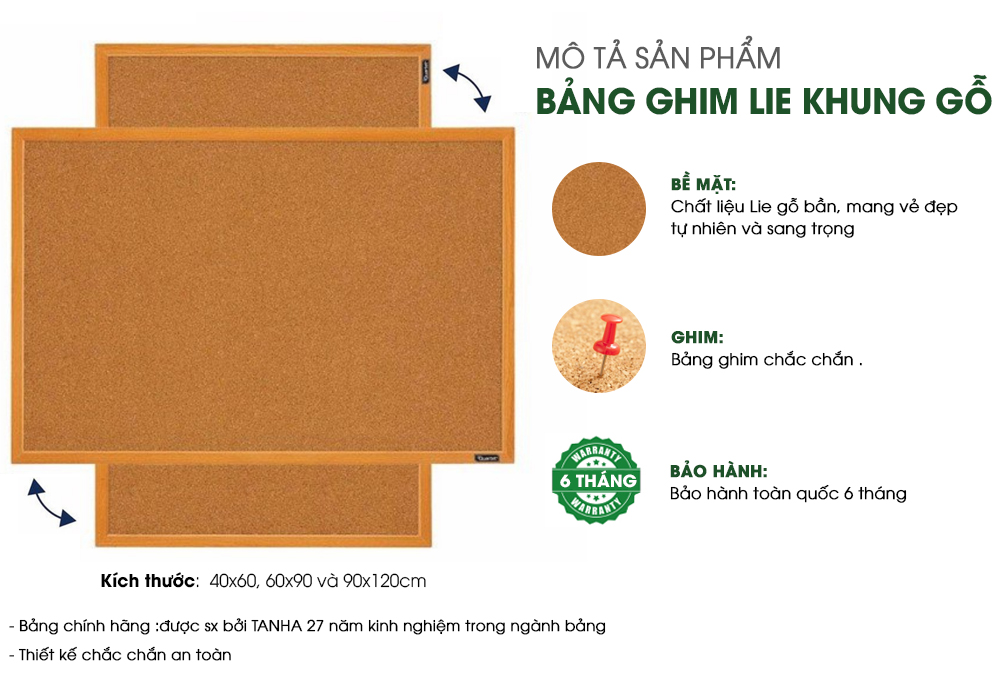 Mô tả sản phẩm: bảng ghim lie khung gỗ