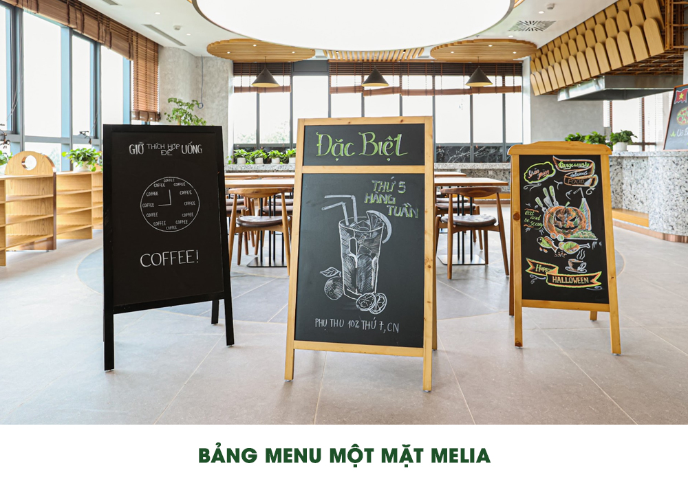 Bảng Menu MELIA chân đứng chữ A , bảng menu Cavanas, Bảng menu Itala (từ trái sang phải)