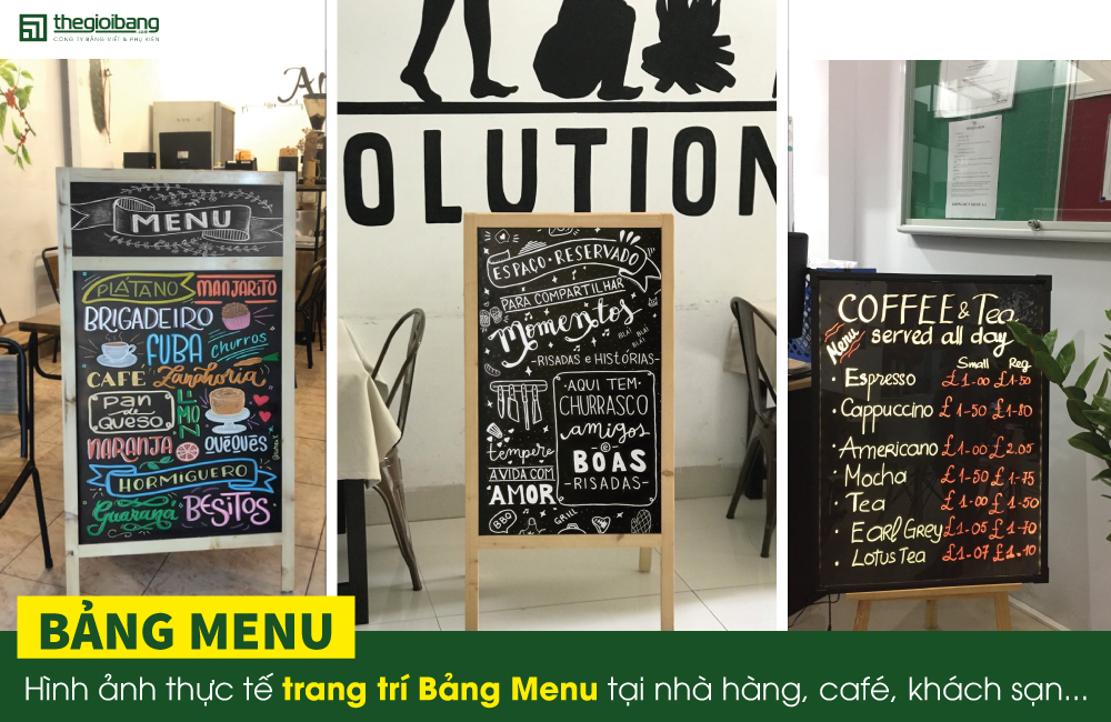 Hình ảnh thực tế trang trí bảng menu tại nhà hàng, quán cafe, khách sạn,...